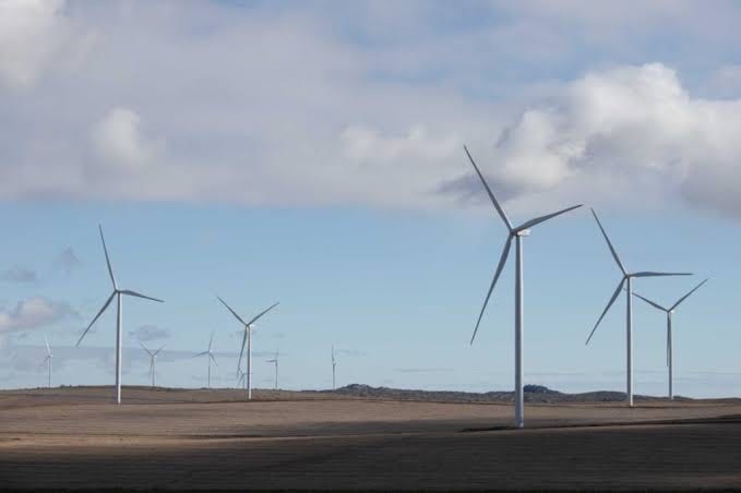 Aerogeneradores de un parque eólico en la llanura